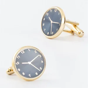 OEM Gold Plated Round Blue Watch Clock Design Cuff links Gentleman Wedding Gifts Exporters, Companies