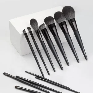 High Quality 12pcs Wholesale Synthetic Fiber Hair Private Label Professional Vegan Luxury Black Custom Logo Makeup Brushes Set