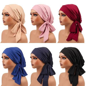 Women's Lightweight Chiffon Elegant Headwraps Hats Solid Pattern Turban Africain for Hair Headwear Turbans