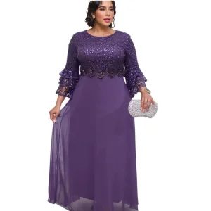 OEM African European and American Women's Plus Size Eco-Friendly Washable Woven Lace Solid Natural Waist Ruffles Chiffon Dress Manufacturer, Factories