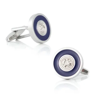 OEM Fashion Round Silver Plated Blue Enamel Round Cufflinks Crystal Mens Cufflinks Wholesale CS0099 Exporters, Companies