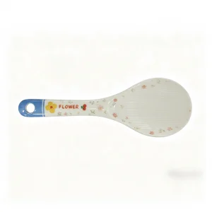 White Melamine Rice Paddle with Blue Handle &amp; Floral Print, Easy to Clean