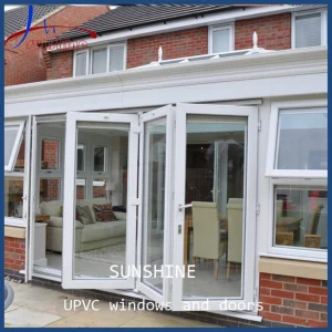 Portas de Bifolding Deslizantes Francesas Exteriores em UPVC/PVC com Vidro