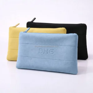 Custom Size Color Design Embossed Logo Neoprene Quilted Zipper Makeup Cosmetic Beauty Toiletry Bubble Pouch Bag For Branded Gift