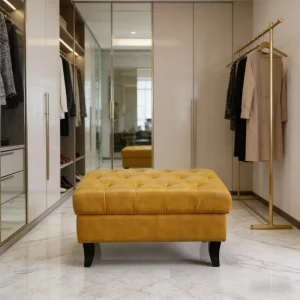 Yellow Leather Custom Wholesale Button Tufted Footrest Stool Lounge Area Custom Storage Ottoman Bench