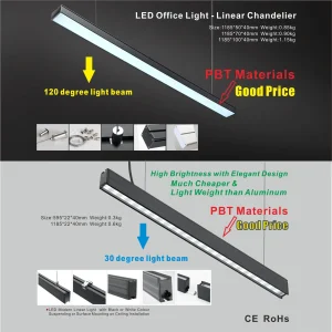Candelabro Linkável para Corredor de Escritório em Casa Interno com Carcaça de PBT T8 Luz de Tubo Montada na Superfície Luz Linear LED Suspensa