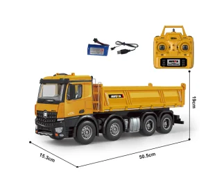 Hot Huina 1536 1:14 Scale 2.4GHz Alloy Metal RC Dump Truck with USB Cable 12-Channel Control 25M+ Range Ready-to-Go
