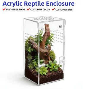 Clear Acrylic Reptile Enclosure Terrarium Habitat Magnetic Door