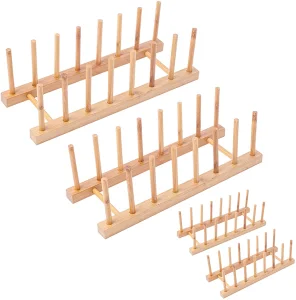 Tailai Double Tier Bamboo Dish Rack Plate Drying Rack Pot Lid Holder with Detachable Design for Kitchen Storage
