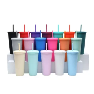 16oz BPA Free Kids and Adults Colored Double Wall Plastic Cup Outdoor Drinking Plastic Acrylic Water Bottles