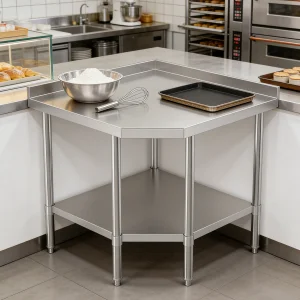 SUNMAX Kitchen Stainless Steel Pentagon Corner Working Table with Splashback Worktable Work Table