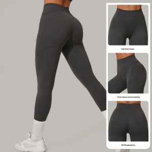 High Quality Women's High Waist Brushed Push up Yoga Pants Tummy Control Squat Proof Sports Tights Workout Leggings for Gym
