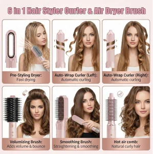 Automatic Auto Wrap Curling Wand 6 in 1 Hair Styler Detachable Negative Ion High Speed Blow Dryer Hot Air Brush