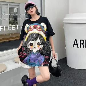Womens Cotton Anime Rhinestone Kawaii T-Shirt