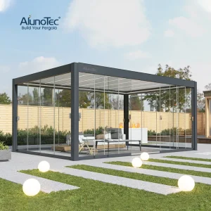 AlunoTec 4X4 4X6 4X8 Wholesale Sunshade Pavilion DIY Patio Garden Aluminum Outdoor Louvered Gazebo Waterproof Bioclimatic Pergola