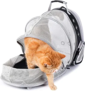 Mochila transportadora para gatos com cápsula espacial transparente