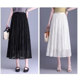 Summer Print Embroidery Pleated Skirt