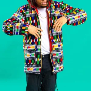 Wholesale Custom Rainbow Unisex Jacket, Oversize African Print Hooded Tribal Colorful Jacket, Festival Clothing