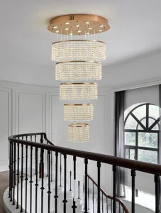Luxury Dimmable 3 Colors Crystal LED Chandelier Villa Living Room Hotel Gold Lighting