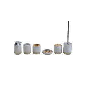 ODM Light Gray & Beige Ribbed - Texture Stoneware Bathroom 6 - Piece Set Manufacturers, Companies