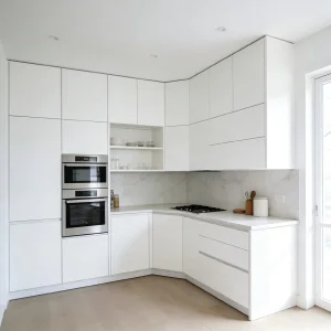 Minimalist Melamine Kitchen Cabinet with Hanging Shelves and Storage Organizers