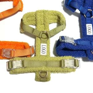 Custom Luxury New Fashionable No Pull Easy Walk Adjustable Lightweight Comfort Soft Teddy Plush Pet Dog Harness with Name