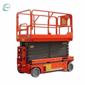 Dymg Factory Supply Mini Small Manual Battery Power Electric Push Around Scissor Lift Type Pulling Aerial Work Platform for Home Used