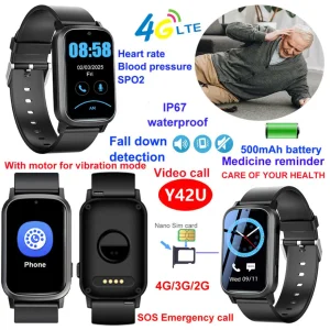 4G IP67 Waterproof accurate HR BP Senior Smart GPS Tracker Watch with Fall Down Alert for Elderly Y42U
