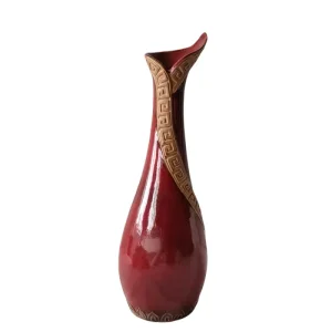 Custom Vintage Greek Key Relief Wine Red Glossy Ceramic Vase Manufacturer, Products