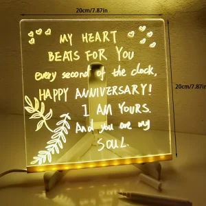 LED Message Board with 7 Color Pens Acrylic Glow-in-The-Dark Drawing Board LED Illuminated Drawing Tablet with Stand for Office Home Christmas Day Gift New Year
