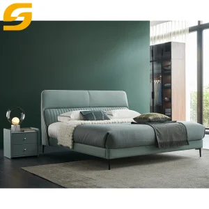 Casa moderna Cuero Cama Muebles conjunto Marco de madera King Size Dormitorio cama