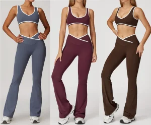Latest Color-Blocked Workout Clothes Activewear Set Matching Sport Bra Hight Waist Flare Pants Yoga Wear for Women
