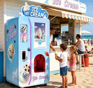 Compact Unattended Ice Cream Kiosk Air-Cooled No Water Hookup Perfect for High-Footfall Venues