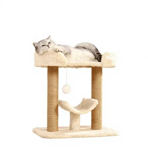 Compact Indoor Cat Tree with Sisal Scratching Post Hammock Perch Plush Platform Small Cat Tower for Apartment