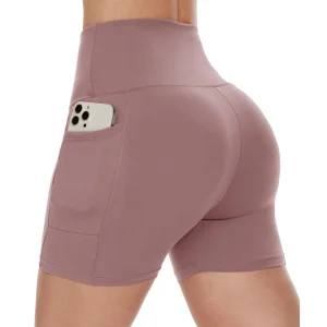 Biker Shorts Women With Pockets 8" High Waisted Workout Spandex Tummy Control Gym Running Yoga Shorts with Pocket