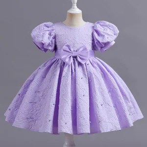Girls' Formal Dress with Bubble Sleeves