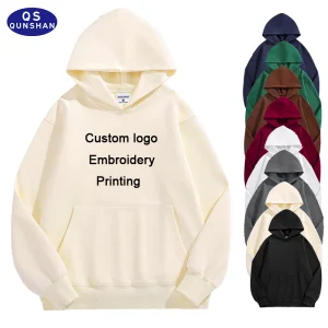 Winter Heavy Cotton 500gsm Fleece Warm Oversize Hoodies Add Embroidery Logo High Quality Casual Pure Color Men's Cotton Hoodies