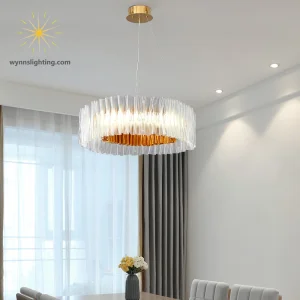 Pendant LED Lighting Leather Luminous Crystal Lamp Decorative Ring Lighting for Live Room Modern Chandelier