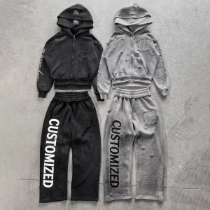 Streetwear Sweatpants And Hoodie Set 100% Cotton Double Layered Wash Hoodie