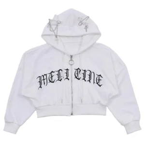 Wholesale Fashion Crop Top Hoodies Custom Sweatshirt Streetwear Cross Pendant Zip up Hoodies