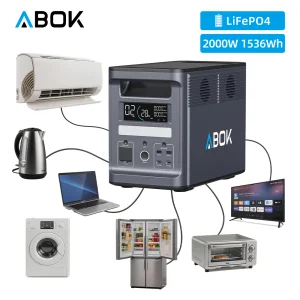 ABOK Portable Power Station 2000W Home Backup UPS with 1536Wh LiFePO4 4000+ Cycles MPPT Controller Model EB70 110V EU Plug