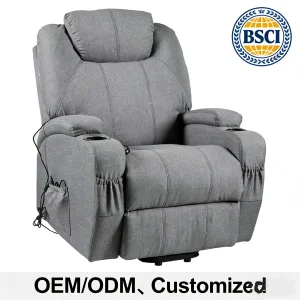 Modern Luxury Recliner Sofa 8-Point Massage Heating Power Lifting Reclining Extendable Salon Chair Wood Frame Fabric Upholstery