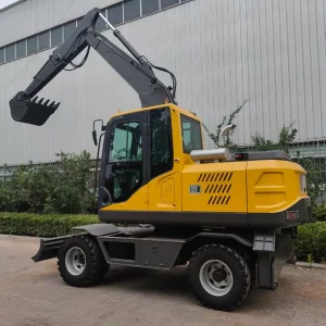Versatile Model 100 Wheel Excavator with Demolition Hammer for Breaking Concrete