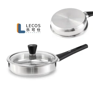 LECOS Factory Sale Compatible Cooktops Induction Fry Cooking Cooker Pot Stainless Steel Frypan with Glass Lids