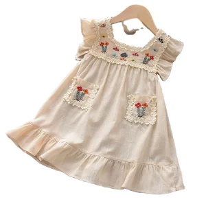 Girls Flower Embroidered Summer Dress