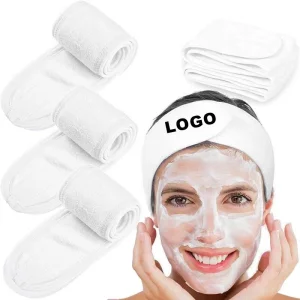 Custom Woven Logo White Black Spa Headband Women Girl Skincare Face Washing Hairband Wrap Make Up Microfiber Spa Head Bands