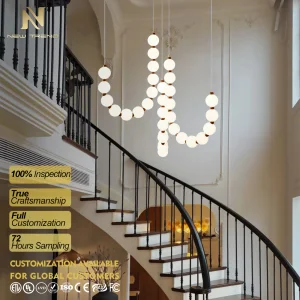 Custom Indoor Decoration Villa Hotel Lobby Long Hanging Lamp Staircase LED Chandelier Pendant Light