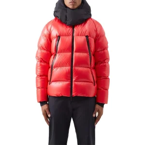 Men's Custom Red Bomber Puffer Coat Shinny Waterproof Goose Down Jacket Zipper Closure Plus Size Casual Style Windproof Feature