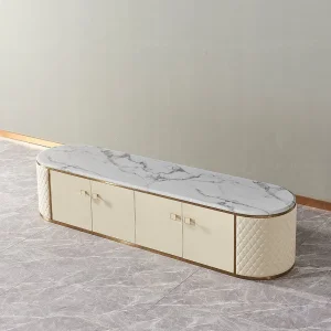 Living Room Modern Furniture Marble Gold Metal Luxury TV Stand Table