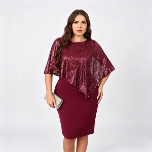 Vestido Bodycon con Superposición de Lentejuelas de Talla Grande al por Mayor